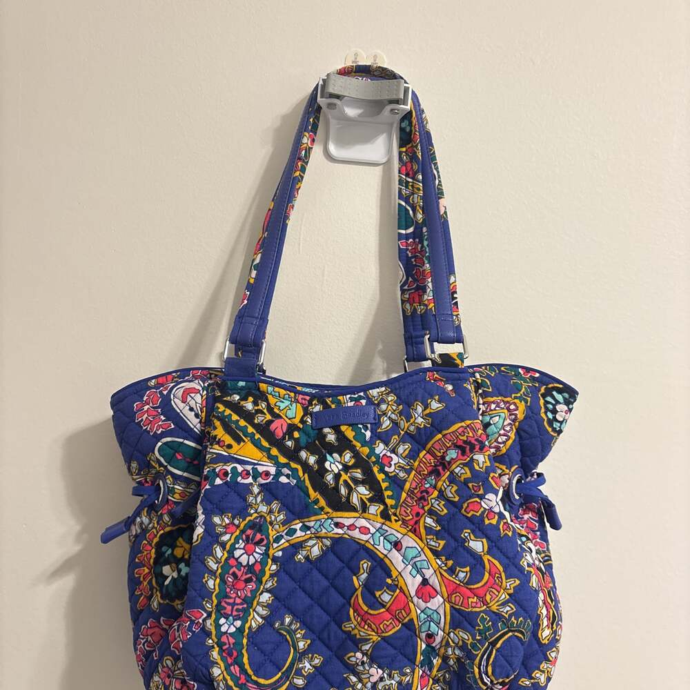 Vera Bradley Quilted Paisley Tote in Navy Blue with Multicolor Accents
